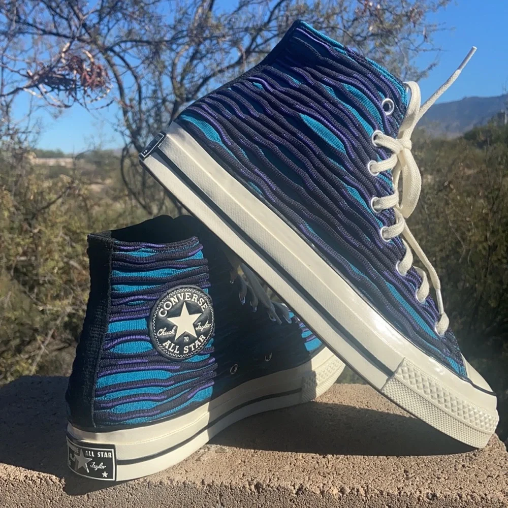 New Chuck 70 Blue Knit Converse Hi Top Sneakers - Picture 9 of 16